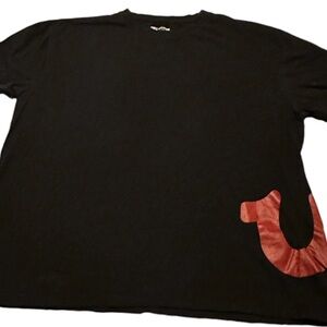 True Religion Loungewear Black T Shirt Sz XL Red Horseshoe Side Logo